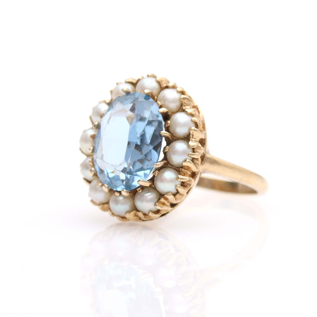 Victorian Style Topaz and Pearl 14k Halo Ring #VR240729-2