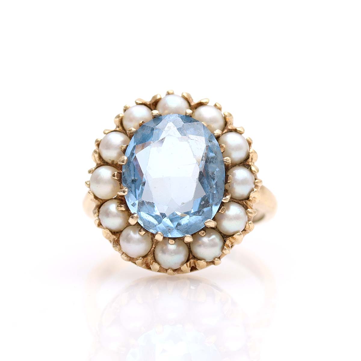 Victorian Style Topaz and Pearl 14k Halo Ring #VR240729-2