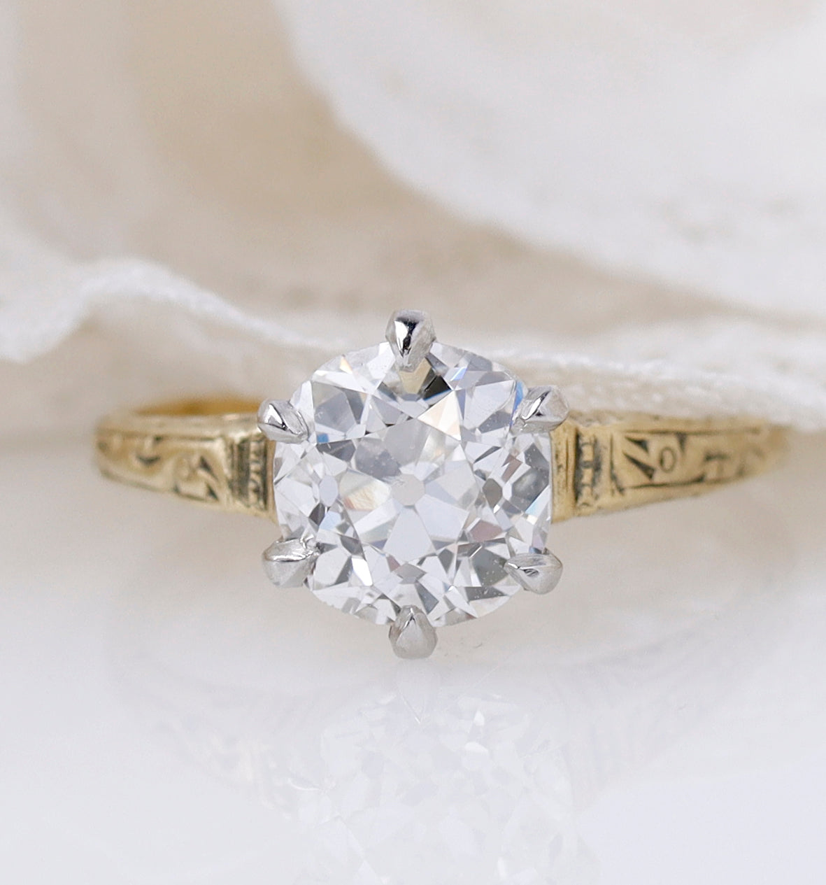 Early 20th C. Engraved Gold Solitaire Engagement Ring #VR260227