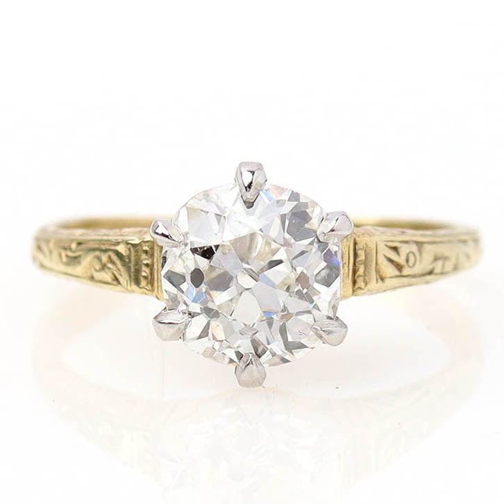 Early 20th C. Engraved Gold Solitaire Engagement Ring #VR260227