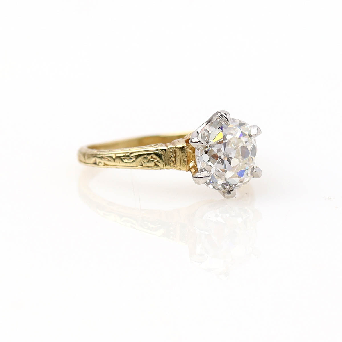 Early 20th C. Engraved Gold Solitaire Engagement Ring #VR260227