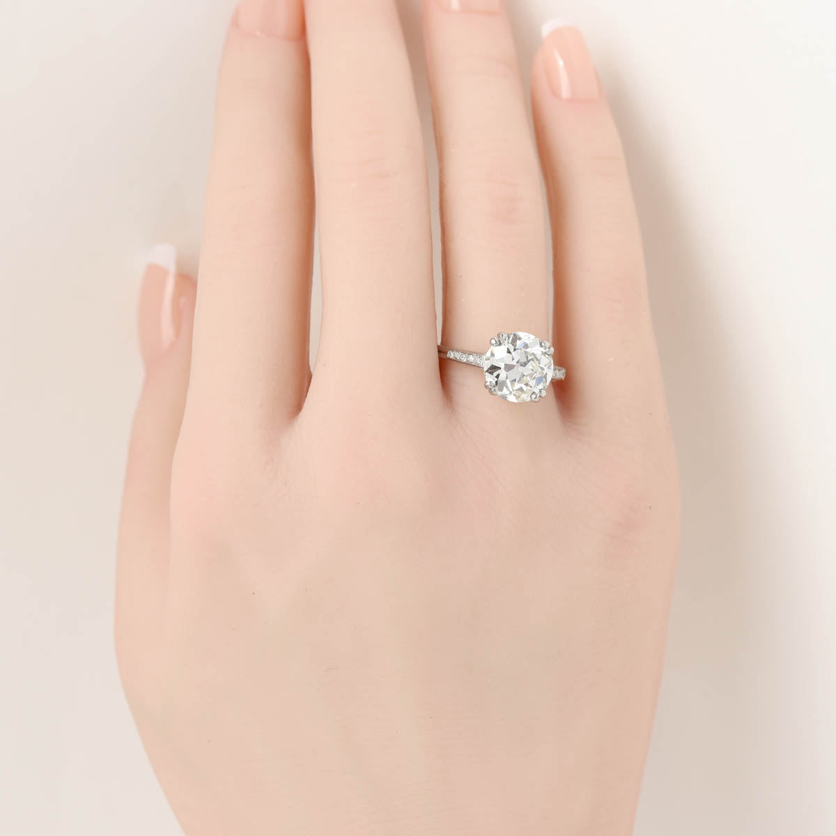 Vintage French Platinum 3.92 ct Carat Diamond Engagement Ring #VR260410
