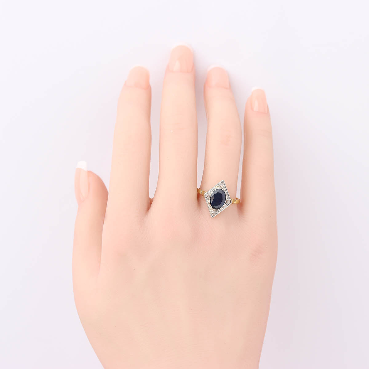 Art Déco Oval Sapphire & Rose Cut Diamond Ring #VR260611-3