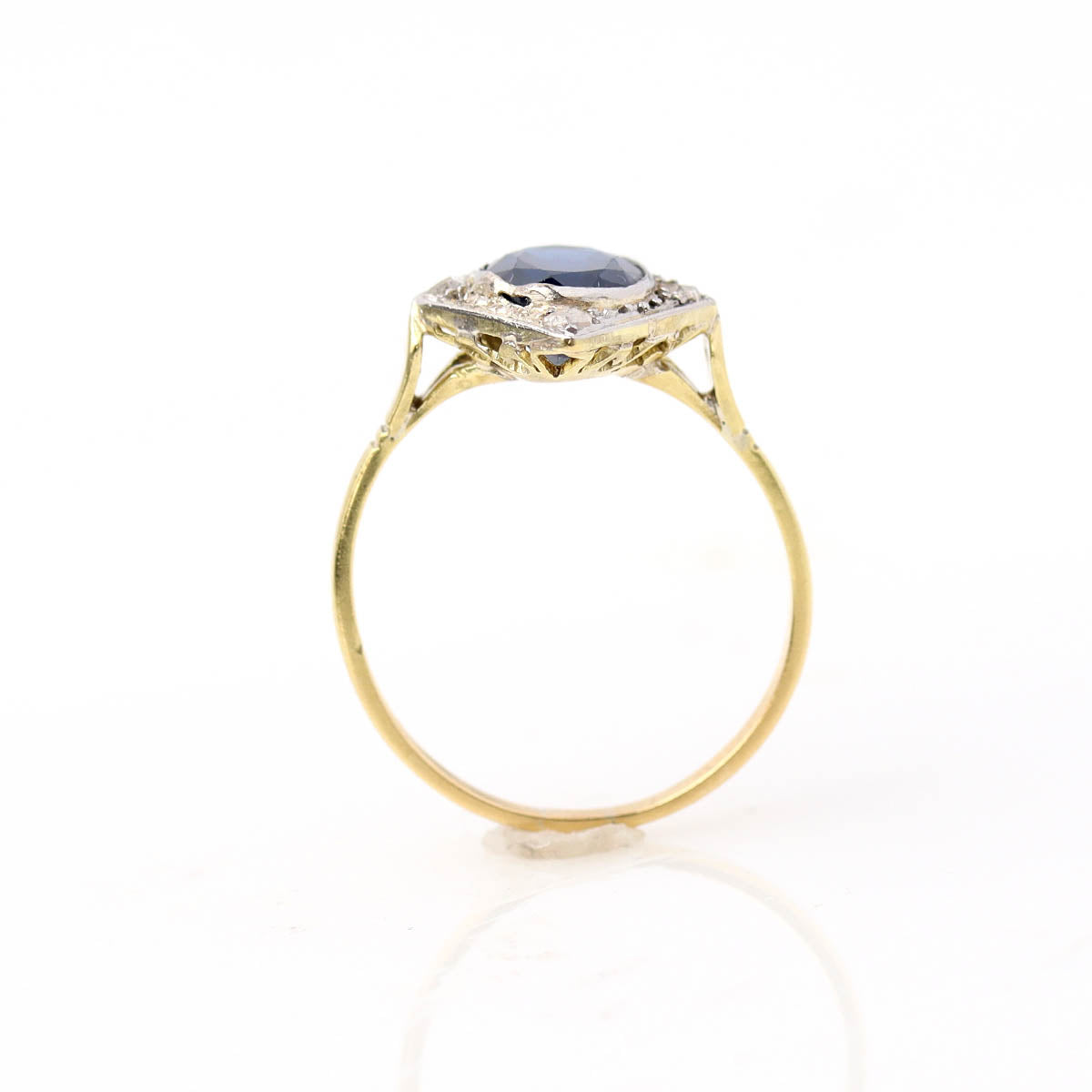 Art Déco Oval Sapphire & Rose Cut Diamond Ring #VR260611-3