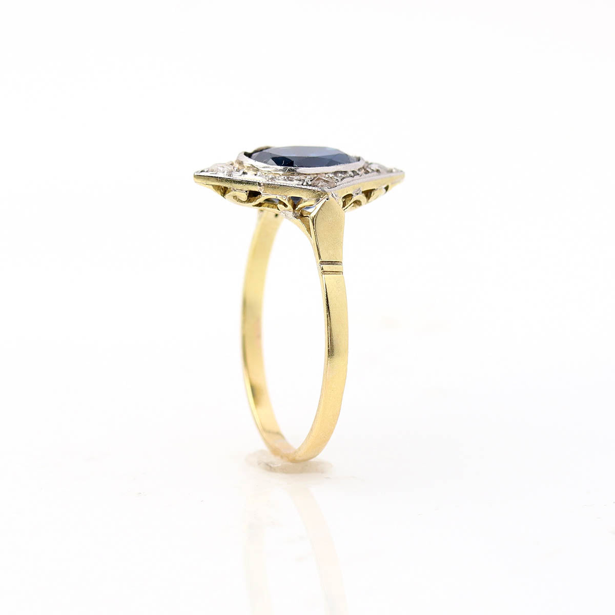 Art Déco Oval Sapphire & Rose Cut Diamond Ring #VR260611-3