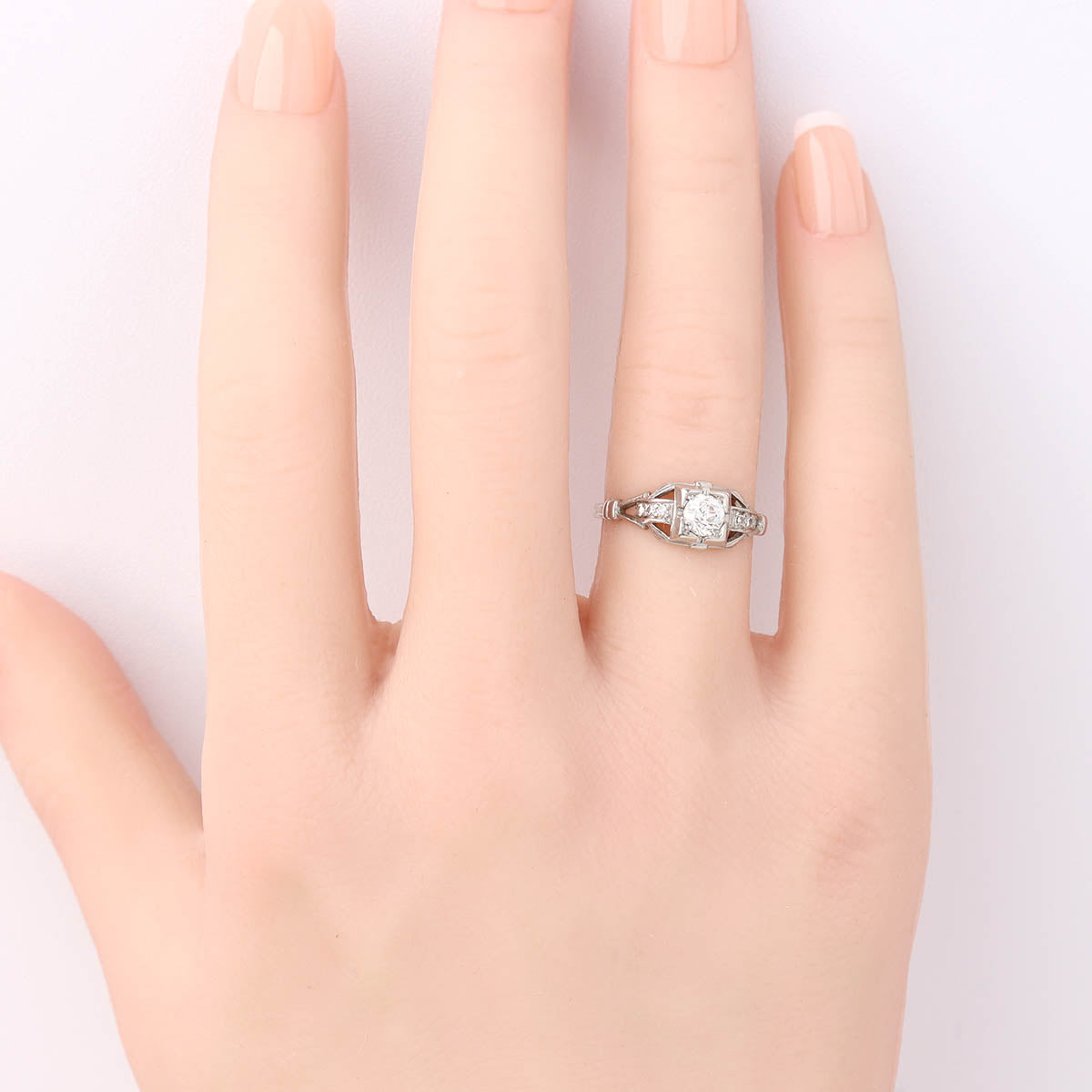 1920s Platinum & Old European Cut Diamond Engagement Ring #VR537-03