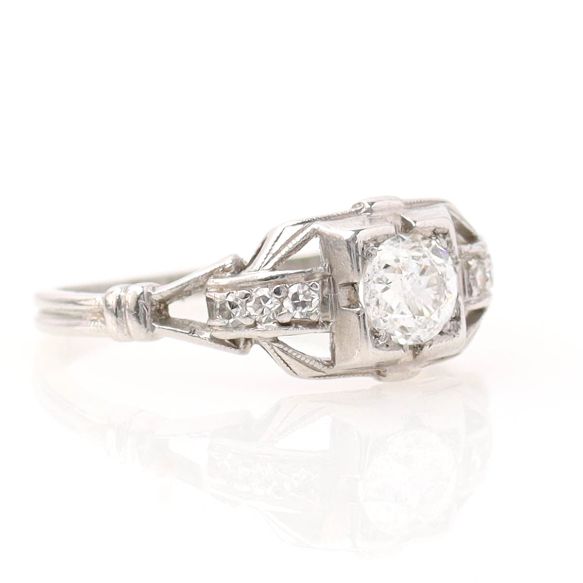 1920s Platinum & Old European Cut Diamond Engagement Ring #VR537-03