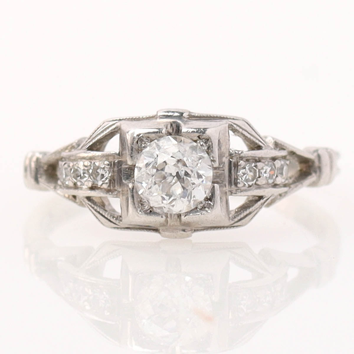 1920s Platinum & Old European Cut Diamond Engagement Ring #VR537-03