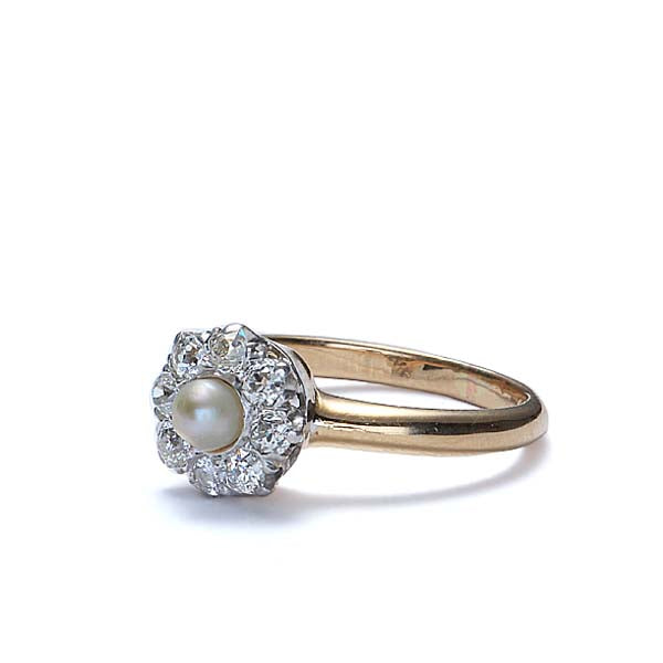 Early Art Deco Pearl and Diamond Cluster Ring #VR83