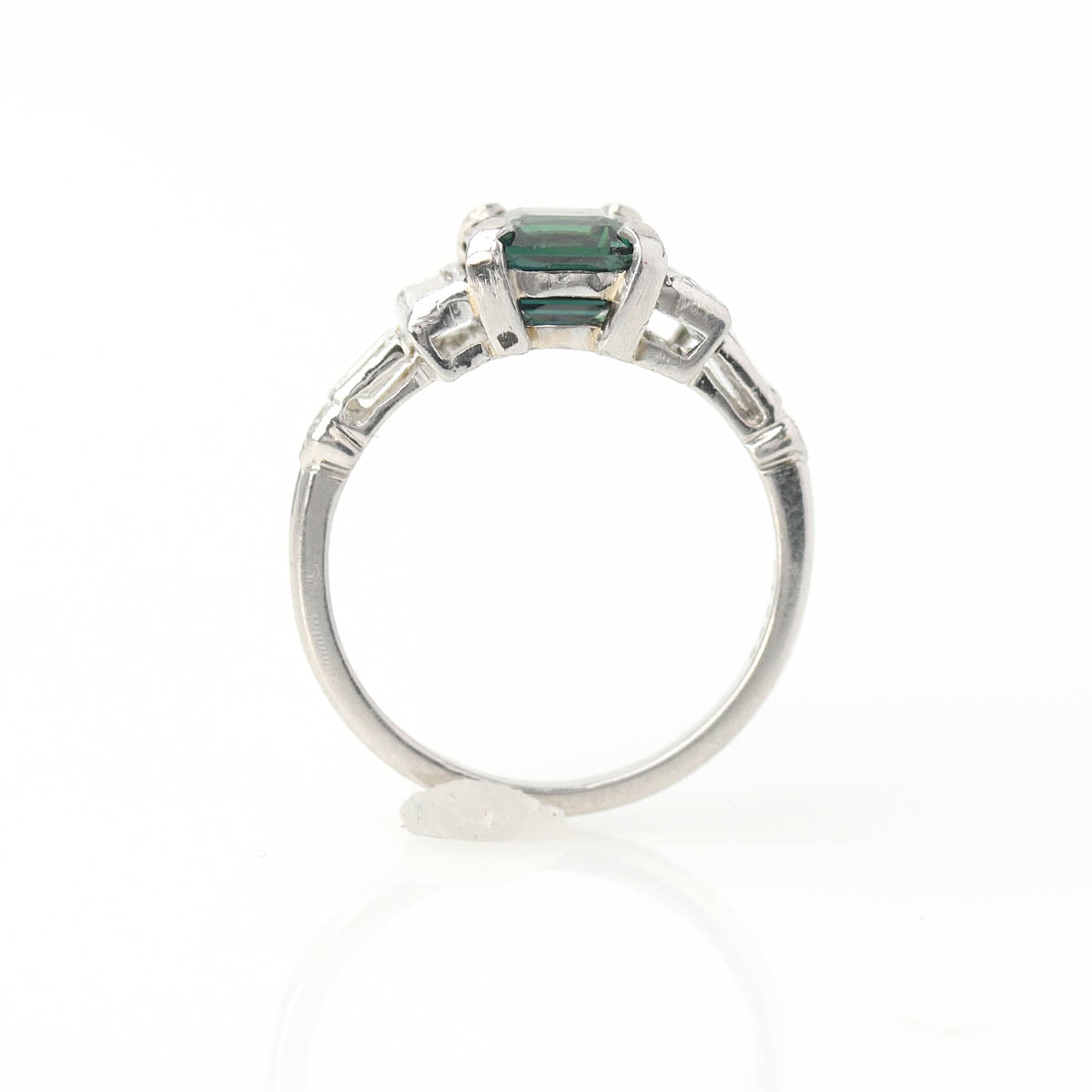 Art Deco Ring with Emerald Cut Green Sapphire #VR250225-4