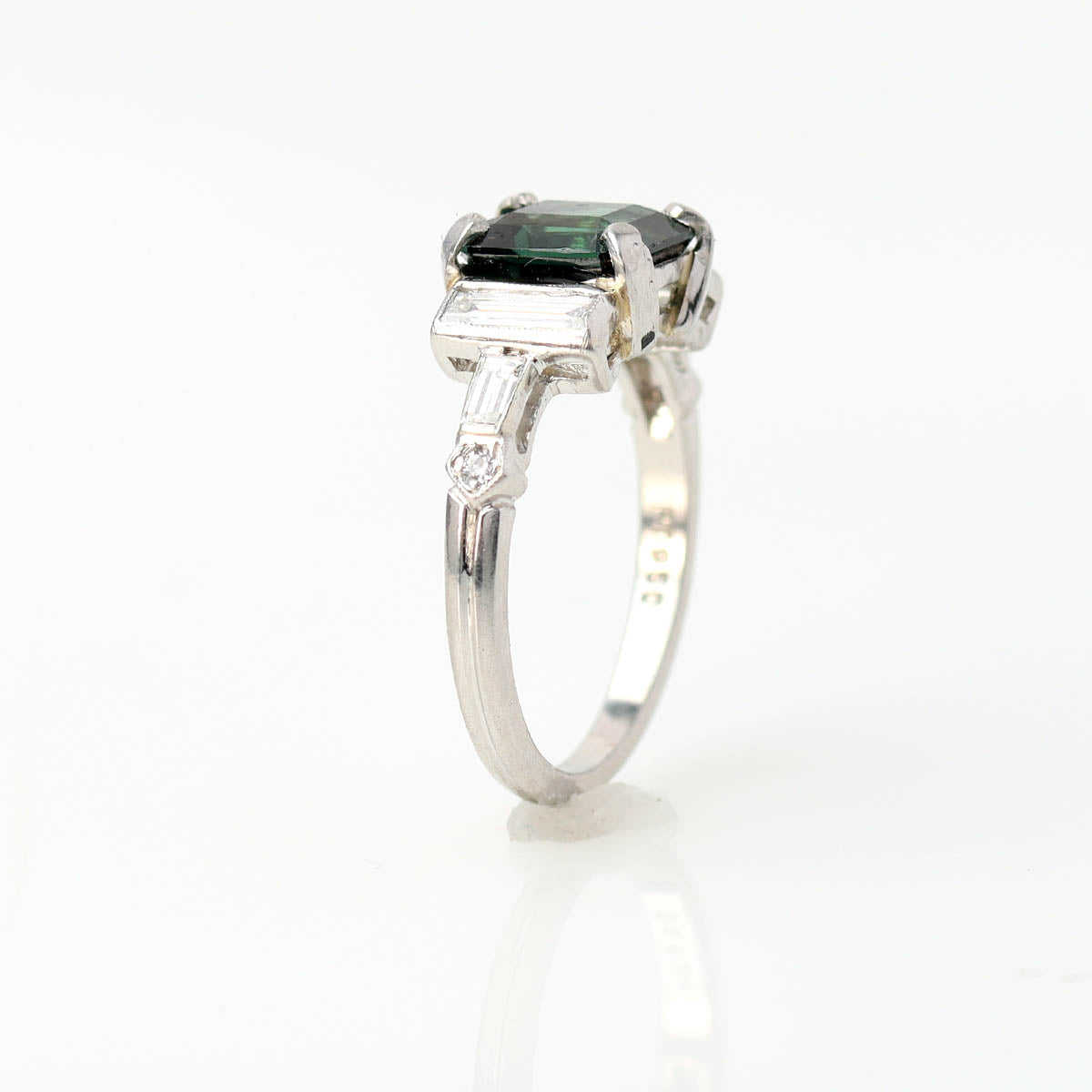 Art Deco Ring with Emerald Cut Green Sapphire #VR250225-4