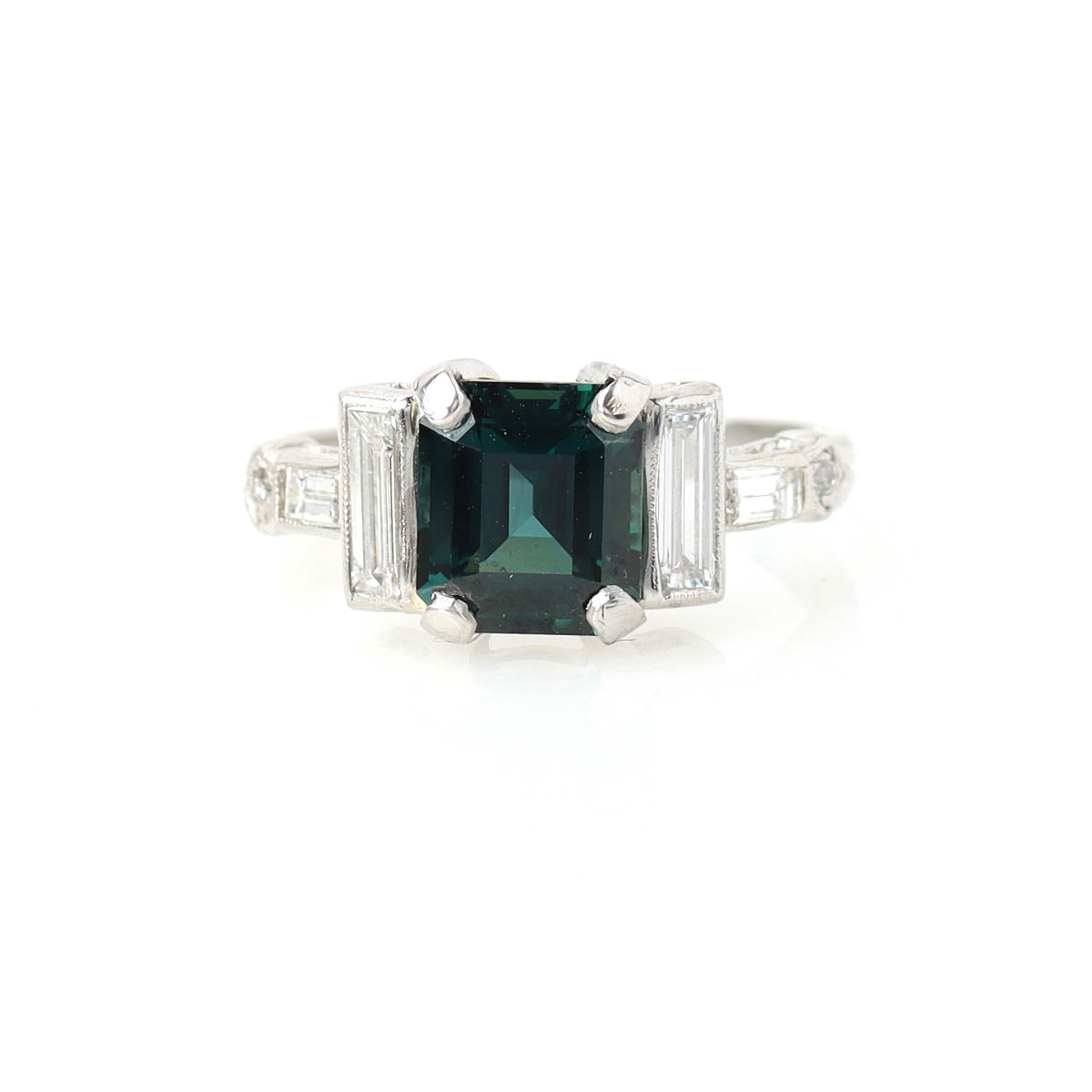 Art Deco Ring with Emerald Cut Green Sapphire #VR250225-4