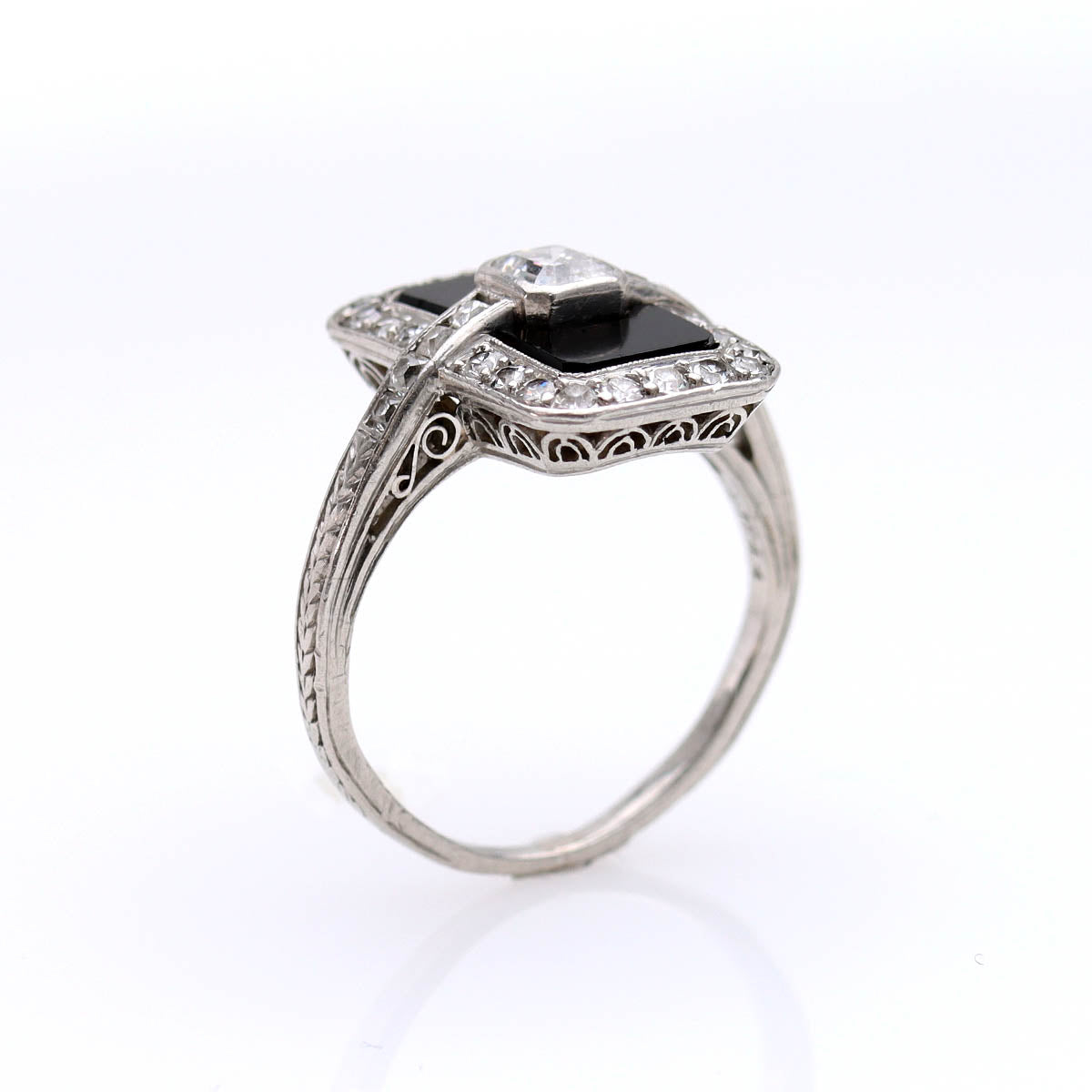 Art Deco Diamond and Onyx Ring #VR241213-2 - Rings