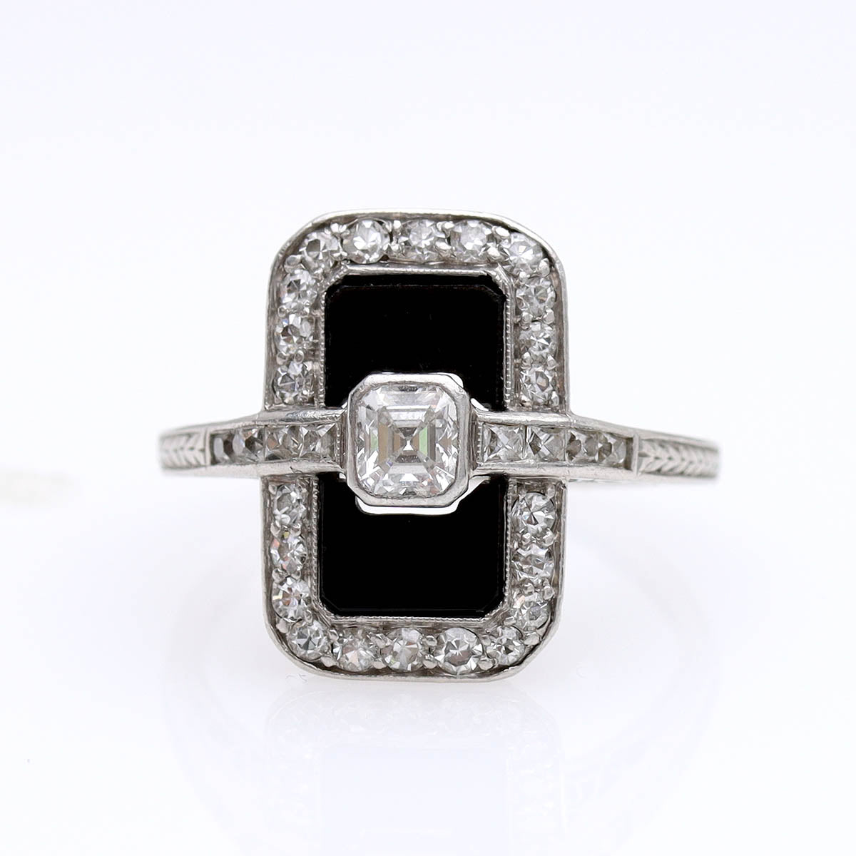 Art Deco Diamond and Onyx Ring #VR241213-2 - Rings