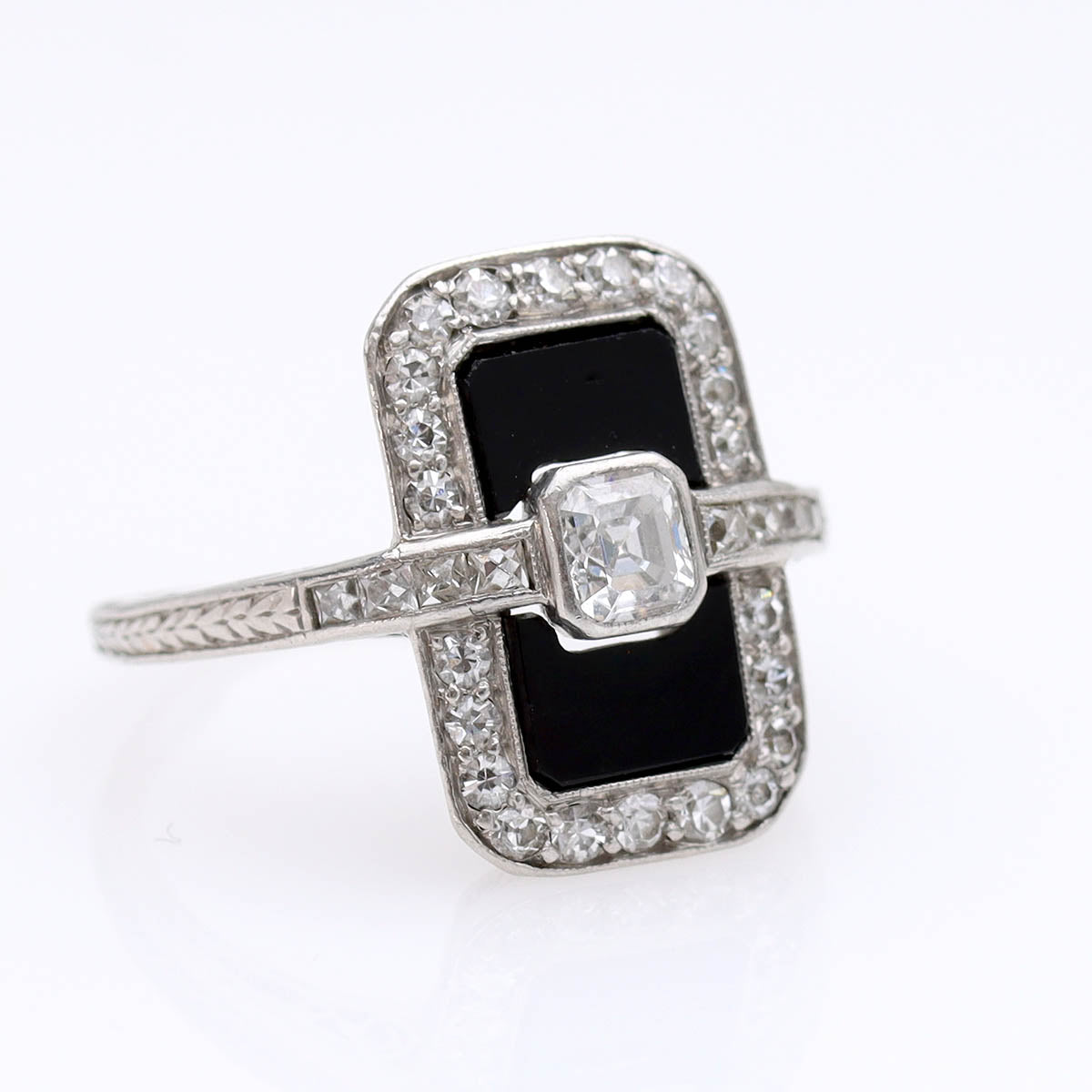 Art Deco Diamond and Onyx Ring #VR241213-2 - Rings