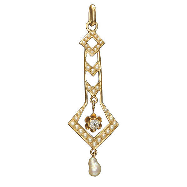 Art Déco Diamond and Pearl Pendant. #VP151002-01 - Pendants