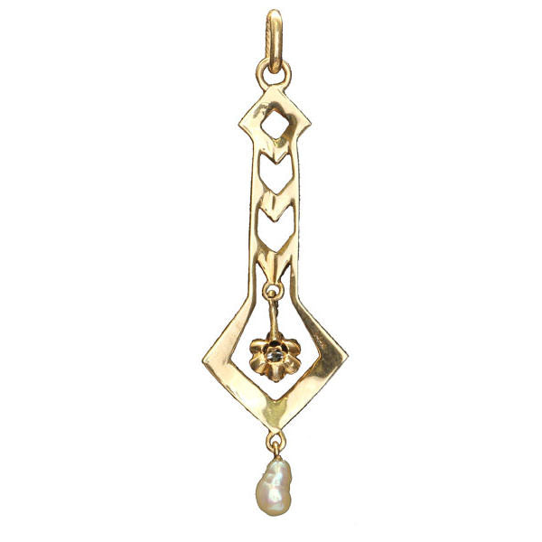 Art Déco Diamond and Pearl Pendant. #VP151002-01 - Pendants