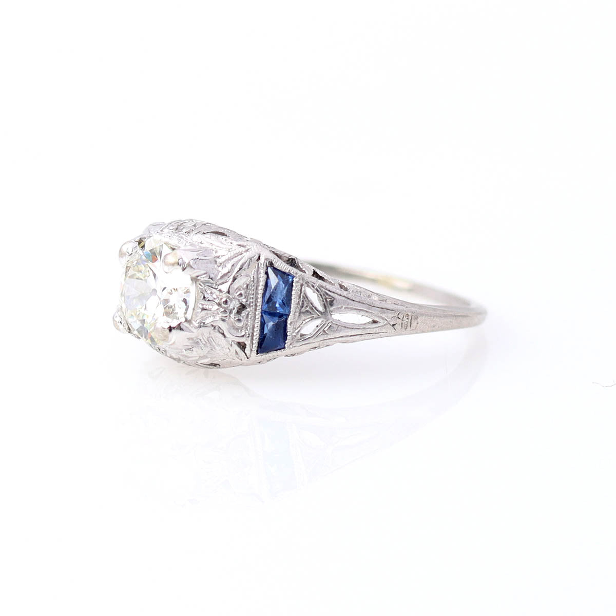 Art Déco Engagement Ring with Old Mine Cut Diamond #VR250707 Engagement Rings