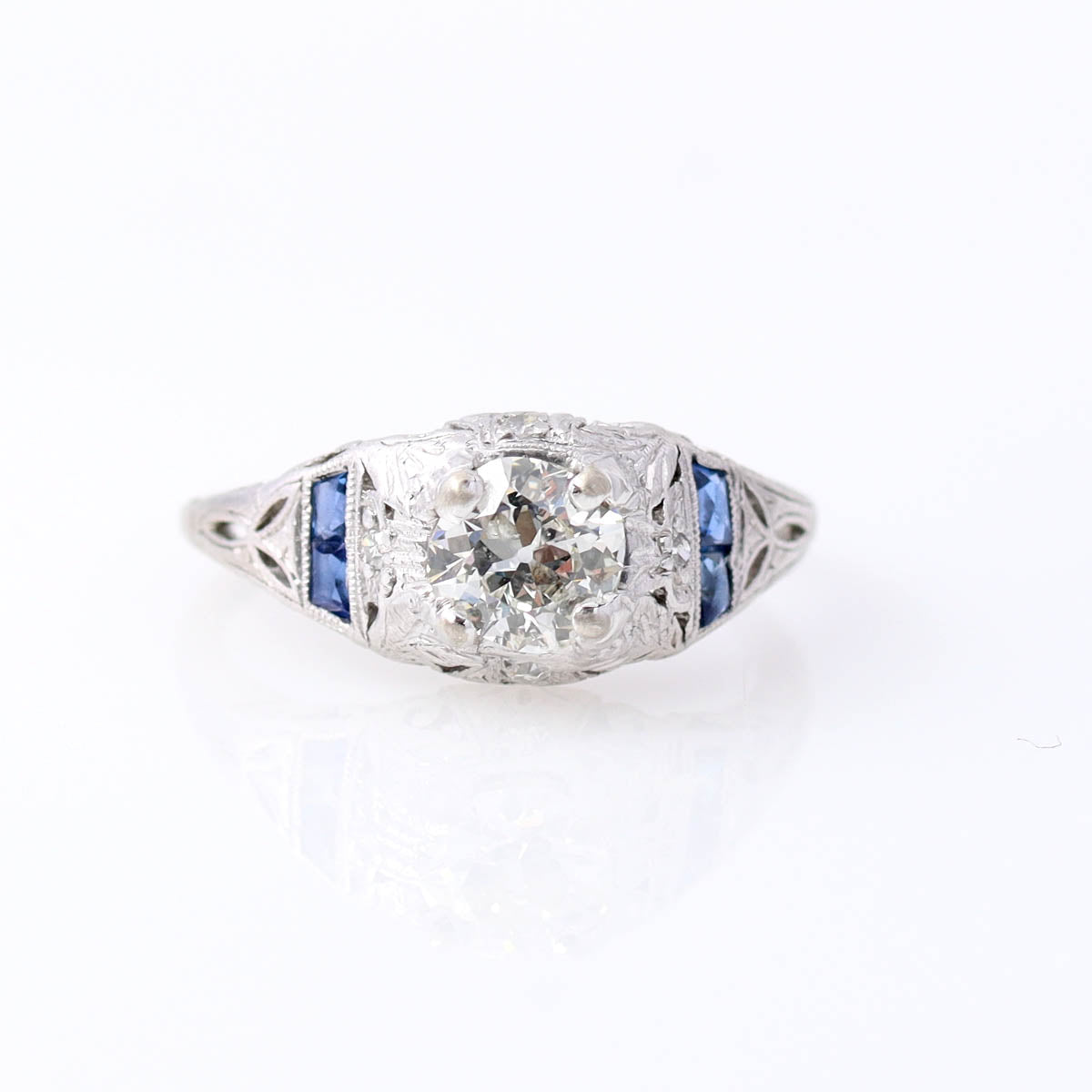Art Déco Engagement Ring with Old Mine Cut Diamond #VR250707 Engagement Rings