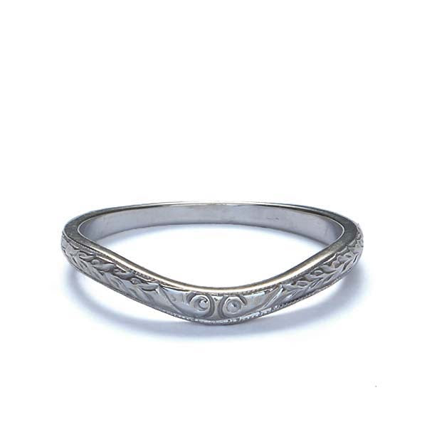 Art Deco Inspired Contoured Wedding Band #L3240WB - 14k White Gold - Wedding Bands