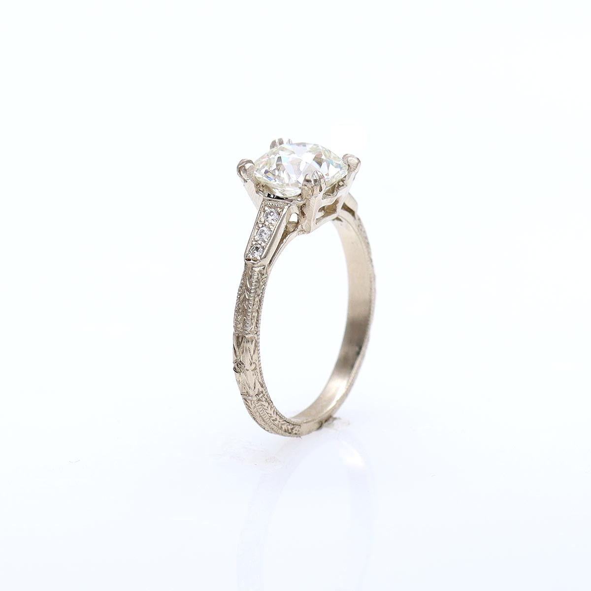 Art Deco Inspired Engagement Ring with Antique Diamond #3215-2 - engagement rings