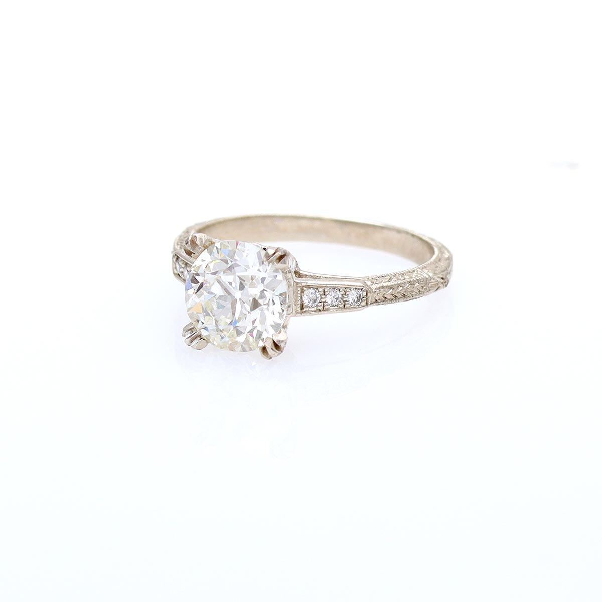 Art Deco Inspired Engagement Ring with Antique Diamond #3215-2 - engagement rings