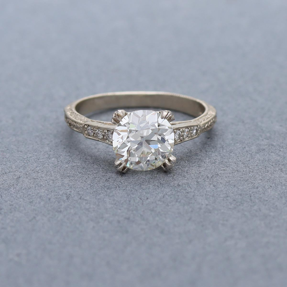 Art Deco Inspired Engagement Ring with Antique Diamond #3215-2 - engagement rings