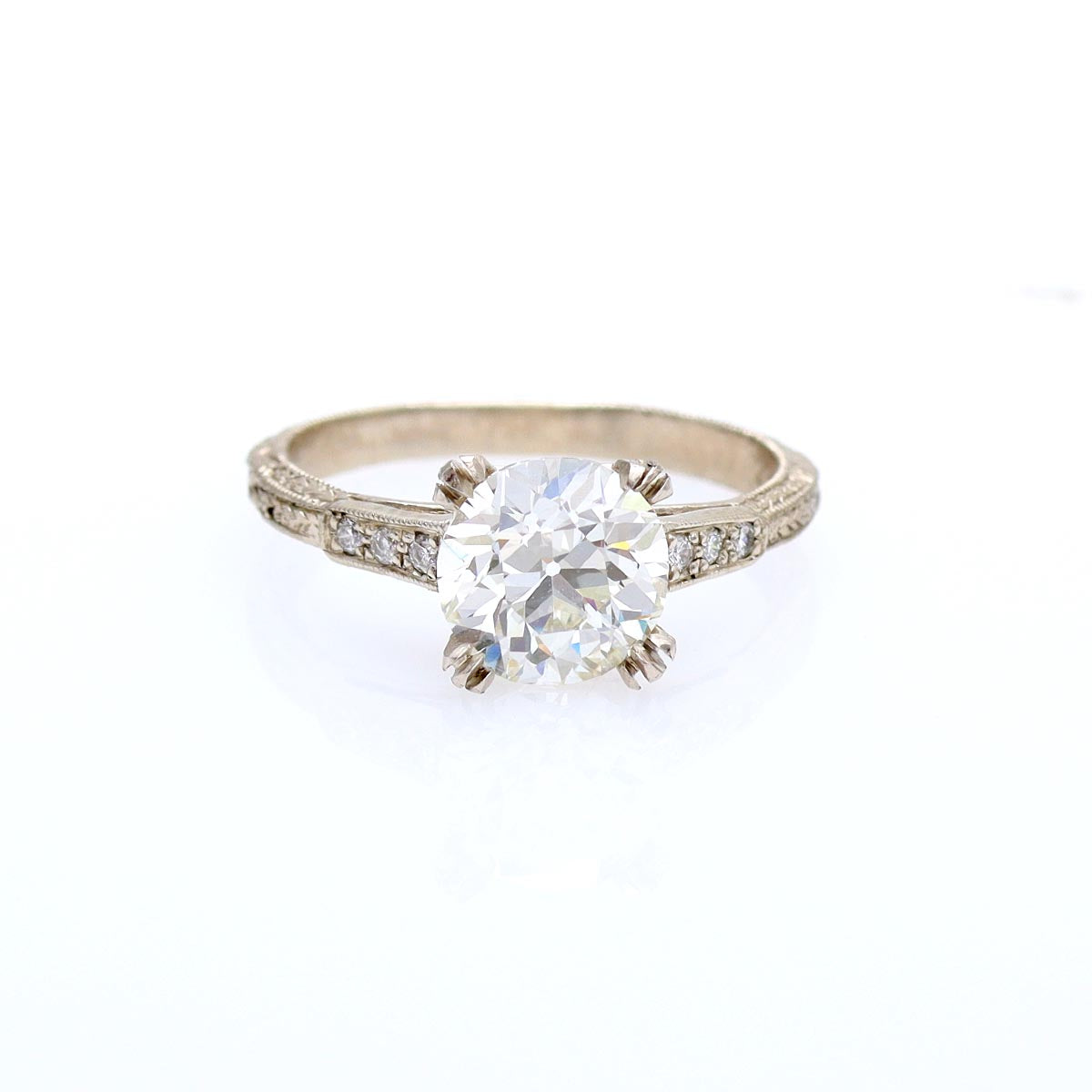 Art Deco Inspired Engagement Ring with Antique Diamond #3215-2 - engagement rings