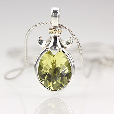 Checkerboard Cut Green Quartz Pendant with chain. #8107N-LQ - Necklaces