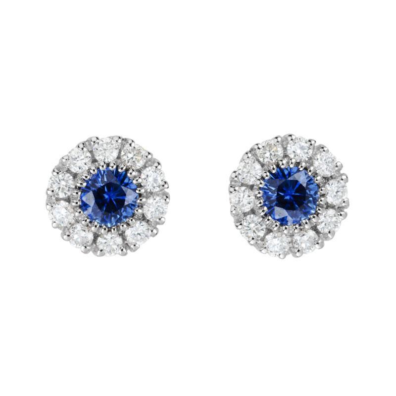 Classic Halo Diamond and Sapphire Earrings #LERN98 - Earrings
