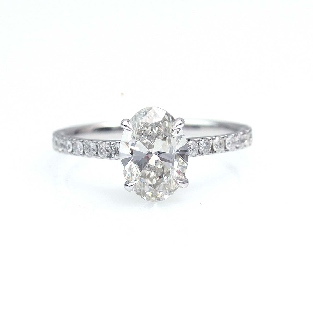 Contemporary Micro Pave Engagement Ring with Oval Center Stone #3471-3 - Engagement Rings