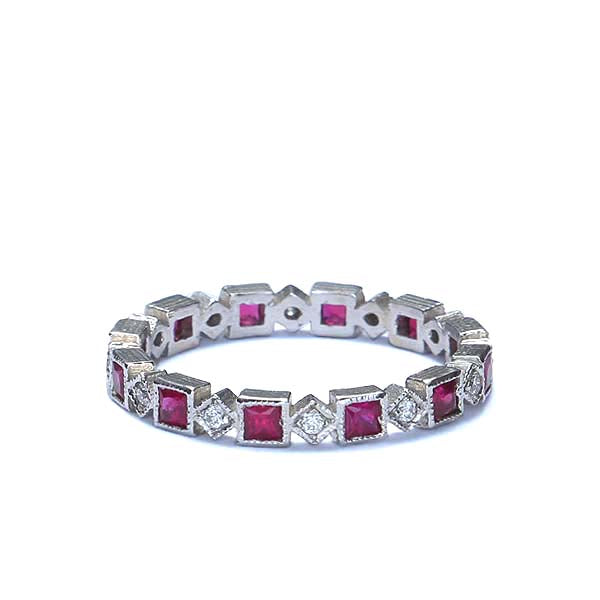 Contemporary Ruby and diamond eternity wedding band #VL2107 - Leigh Jay & Co.