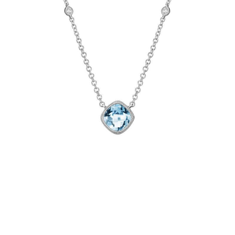 Cushion Cut Aquamarine and Diamond Necklace #N3485-01 - Necklaces