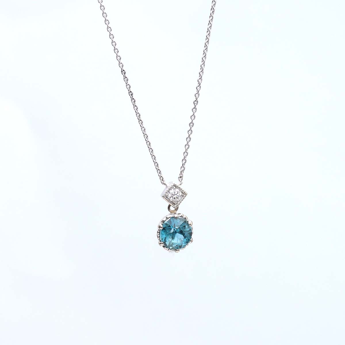 Diamond and Antique Blue Zircon Necklace #5034-5 - Necklaces