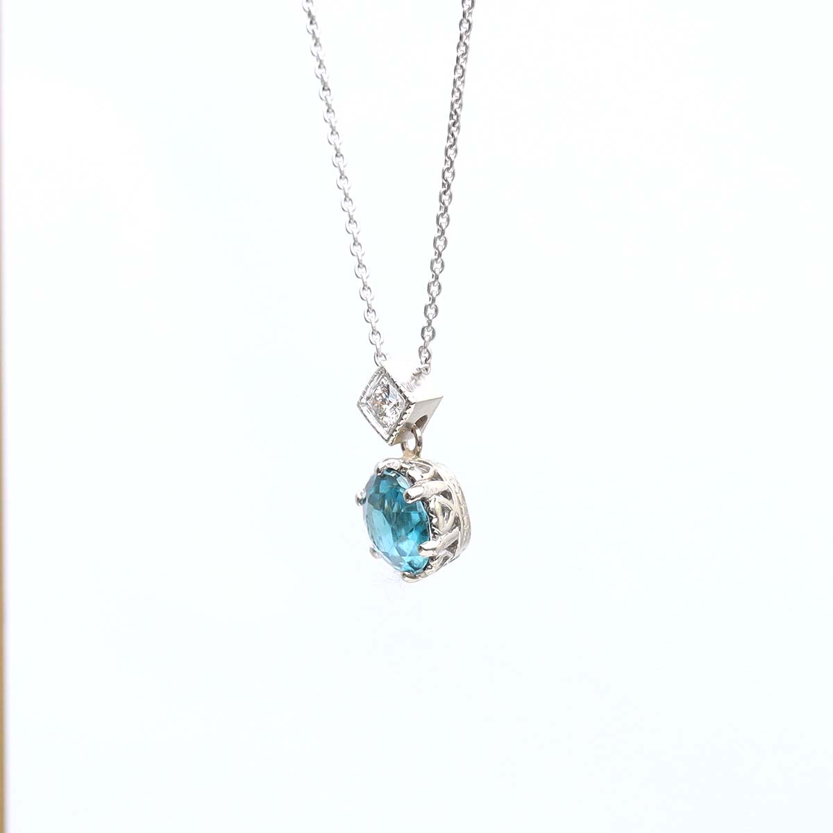 Diamond and Antique Blue Zircon Necklace #5034-5 - Necklaces