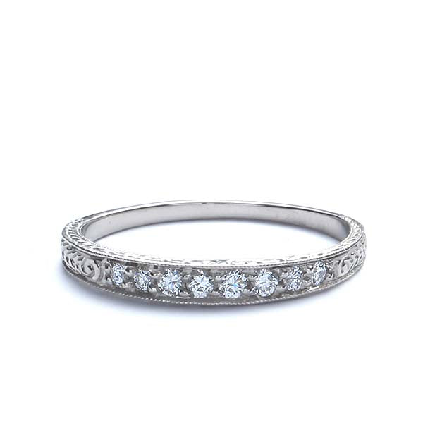 14k White Gold Diamond Replica Art Deco Wedding Band #L1062Y14 - Leigh Jay & Co.