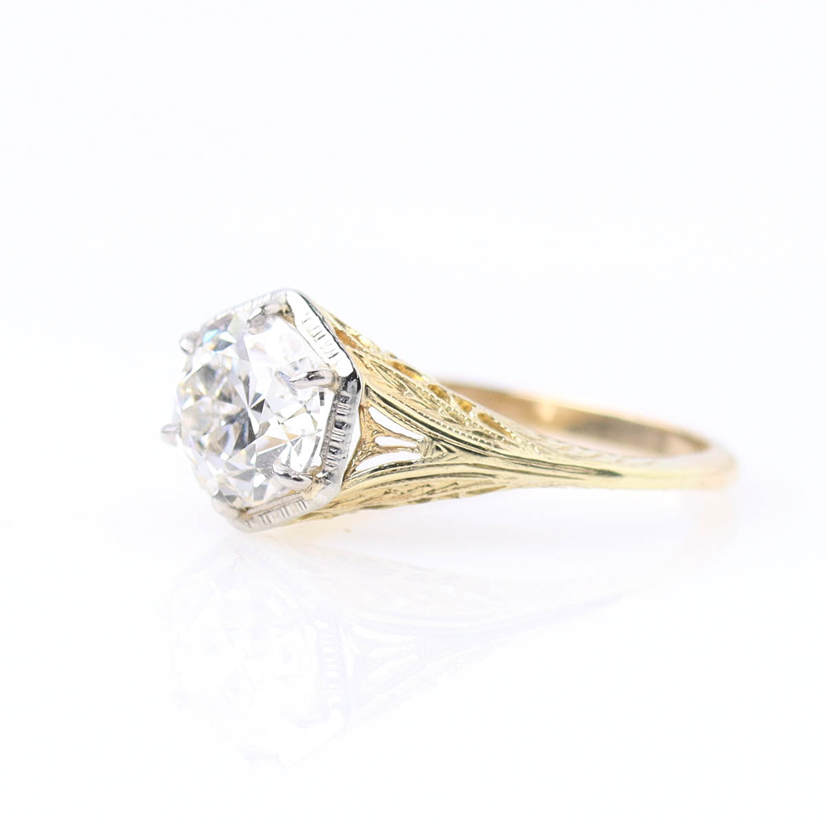 Early Art Déco Yellow Gold Filigree Engagement Ring #VRS-11 - Engagement Rings