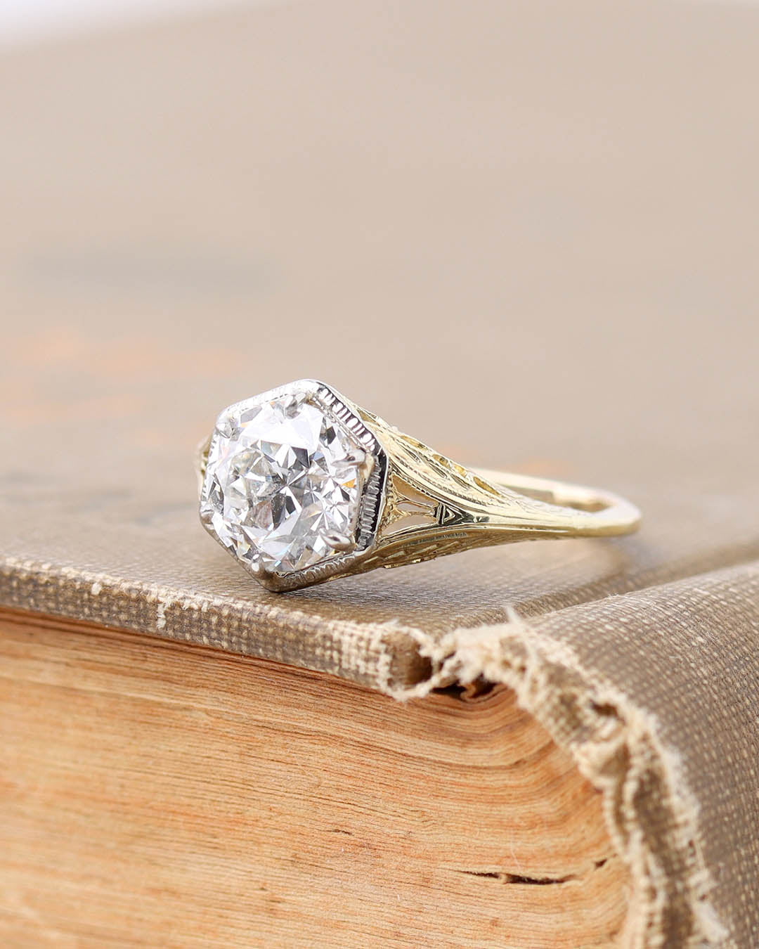 Early Art Déco Yellow Gold Filigree Engagement Ring #VRS-11 - Engagement Rings