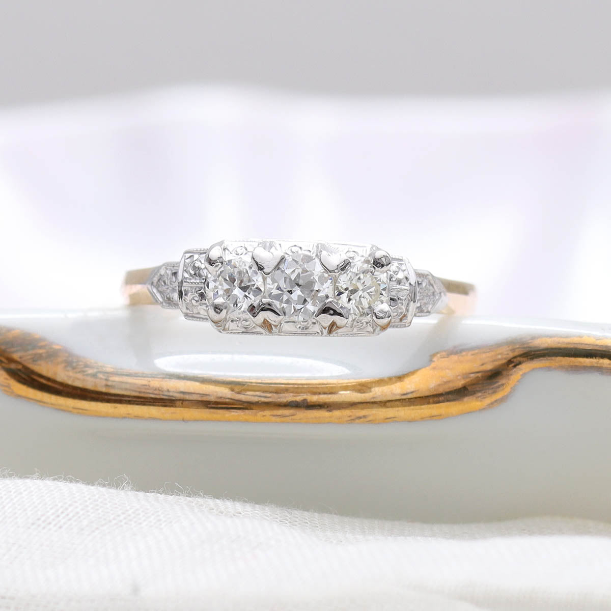 Edwardian Diamond Three Stone Engagement Ring #VR141014-02 - Engagement Rings