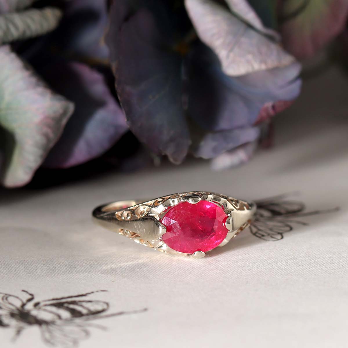 Edwardian Era Reproduction Ruby Filigree Engagement Ring #3269-1 - Engagement Rings