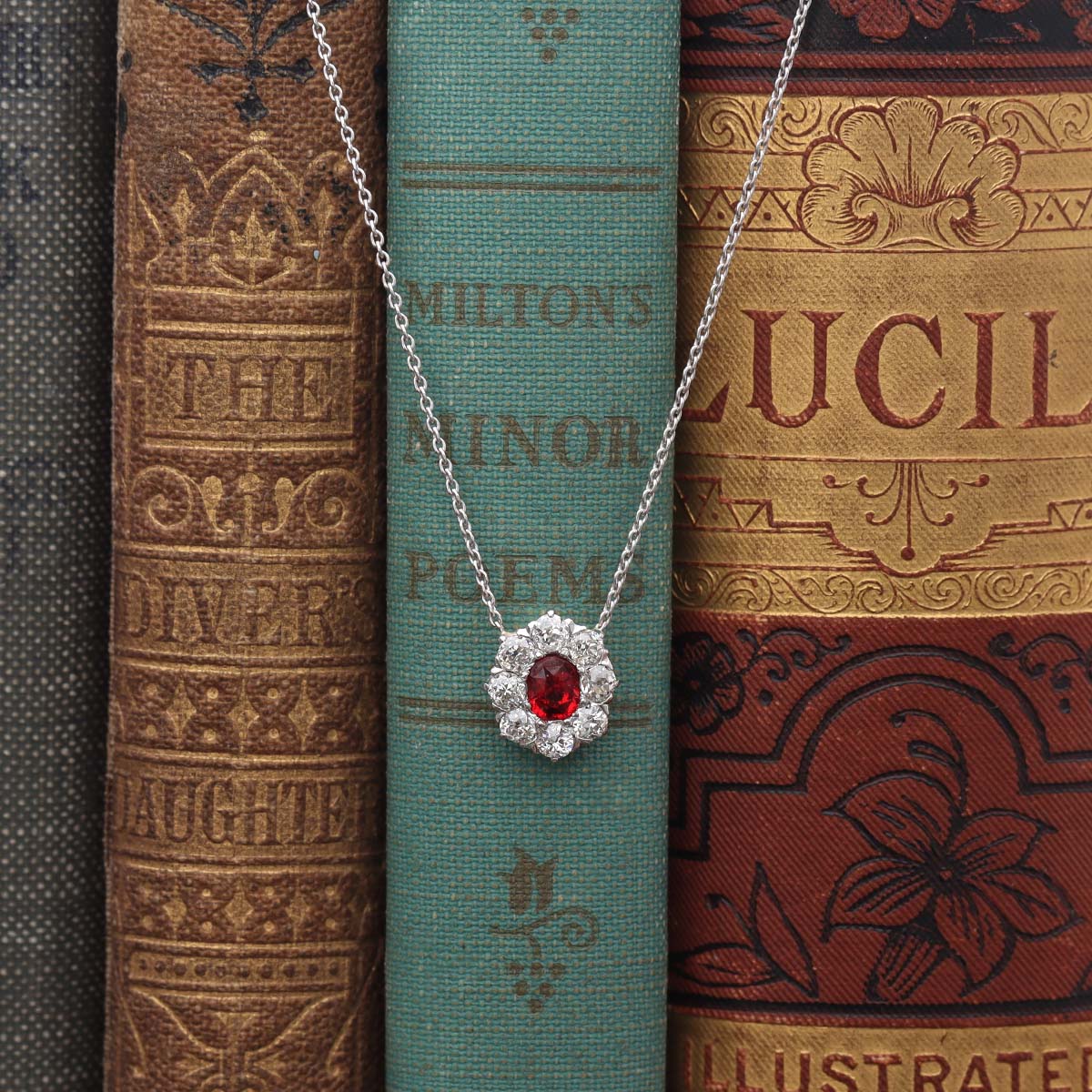 Edwardian Spinel and Diamond Cluster Pendant #VP151031 07 Pendants