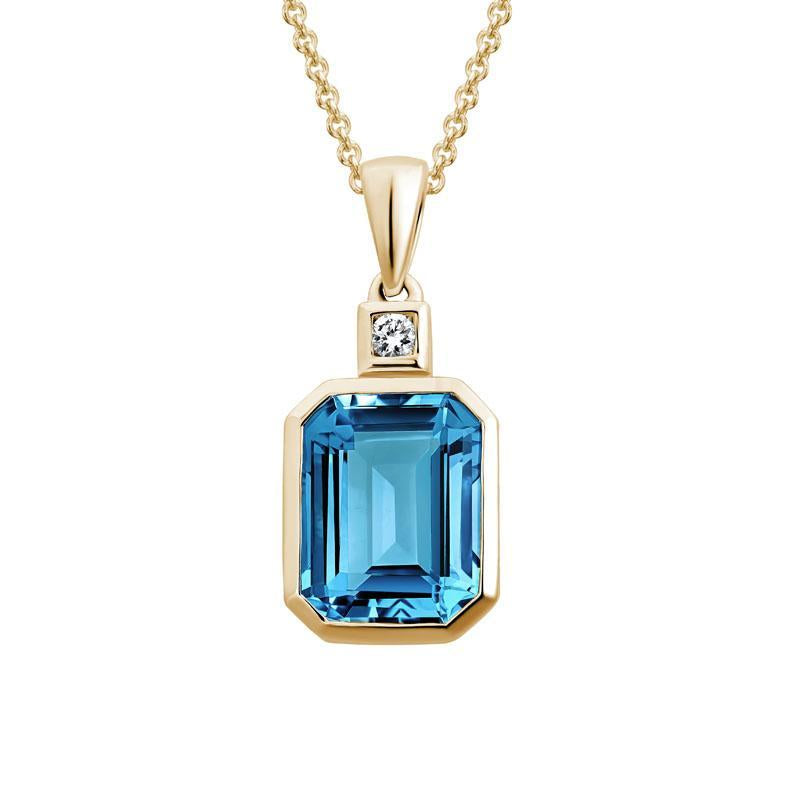 Emerald Cut London Blue Topaz and Diamond Necklace #N3486 - Necklaces