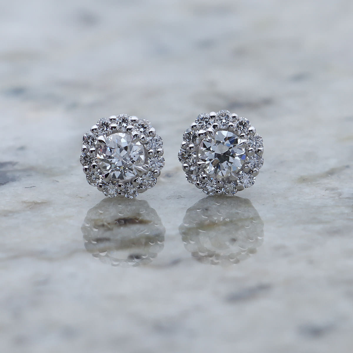 Halo earrings with vintage center stones. #ER340-1 - Leigh Jay & Co.