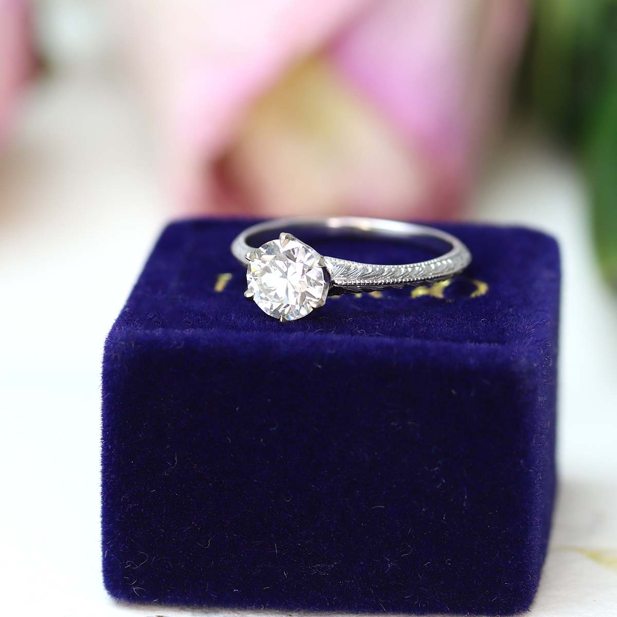 Hand Engraved Edwardian Inspired Solitaire Engagement ring #3233HE-7 Default Title