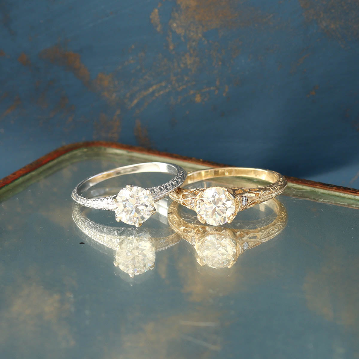 Hand Engraved Edwardian Inspired Solitaire Engagement ring #3233HE-7 Default Title