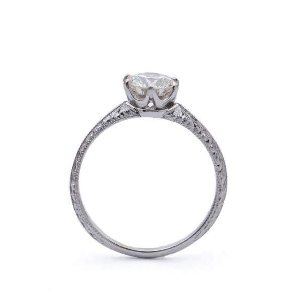 Hand Engraved Edwardian Inspired Solitaire Engagement ring #3233HE-7 - Leigh Jay & Co