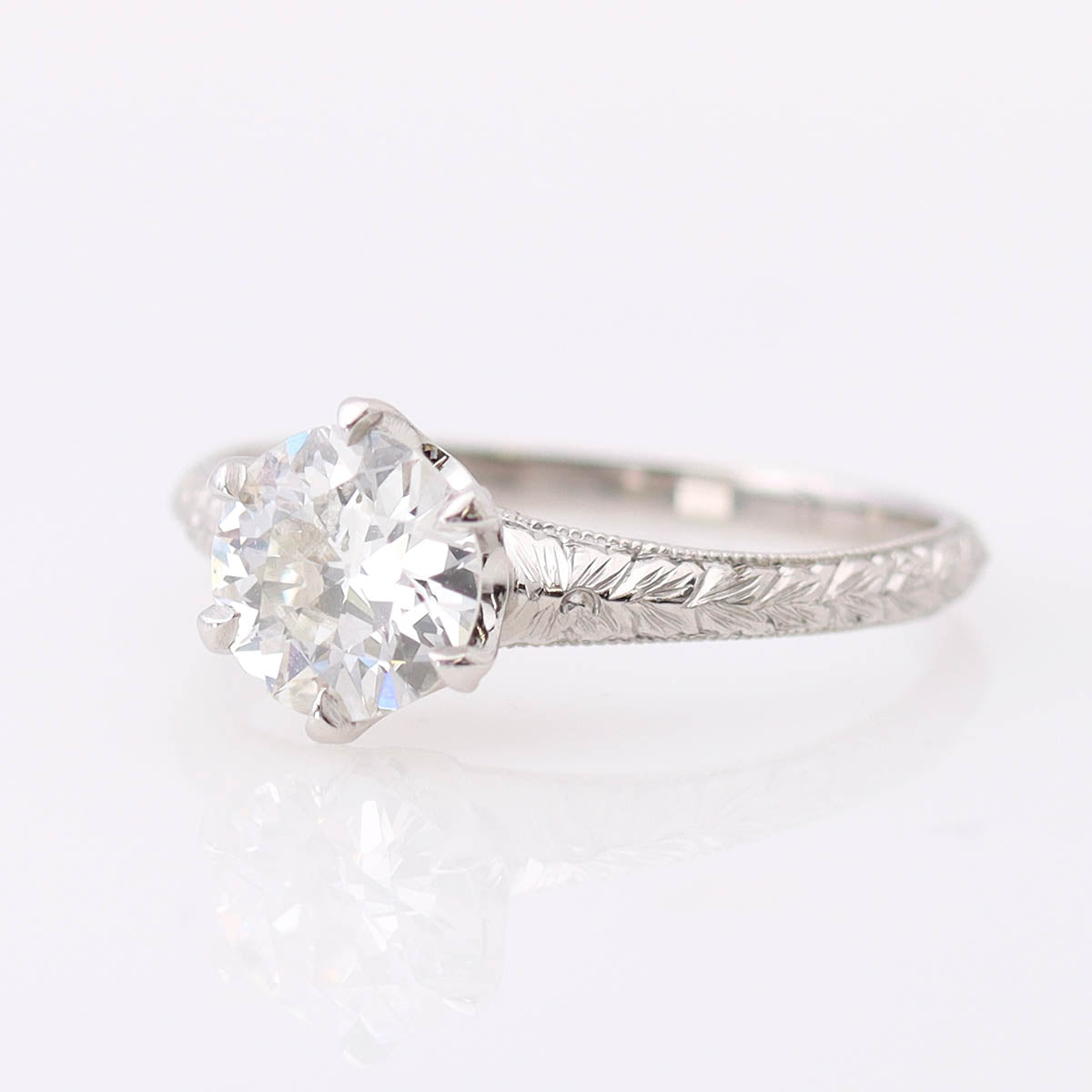 Hand Engraved Edwardian Inspired Solitaire Engagement Ring #3233HE 9 Engagement Rings