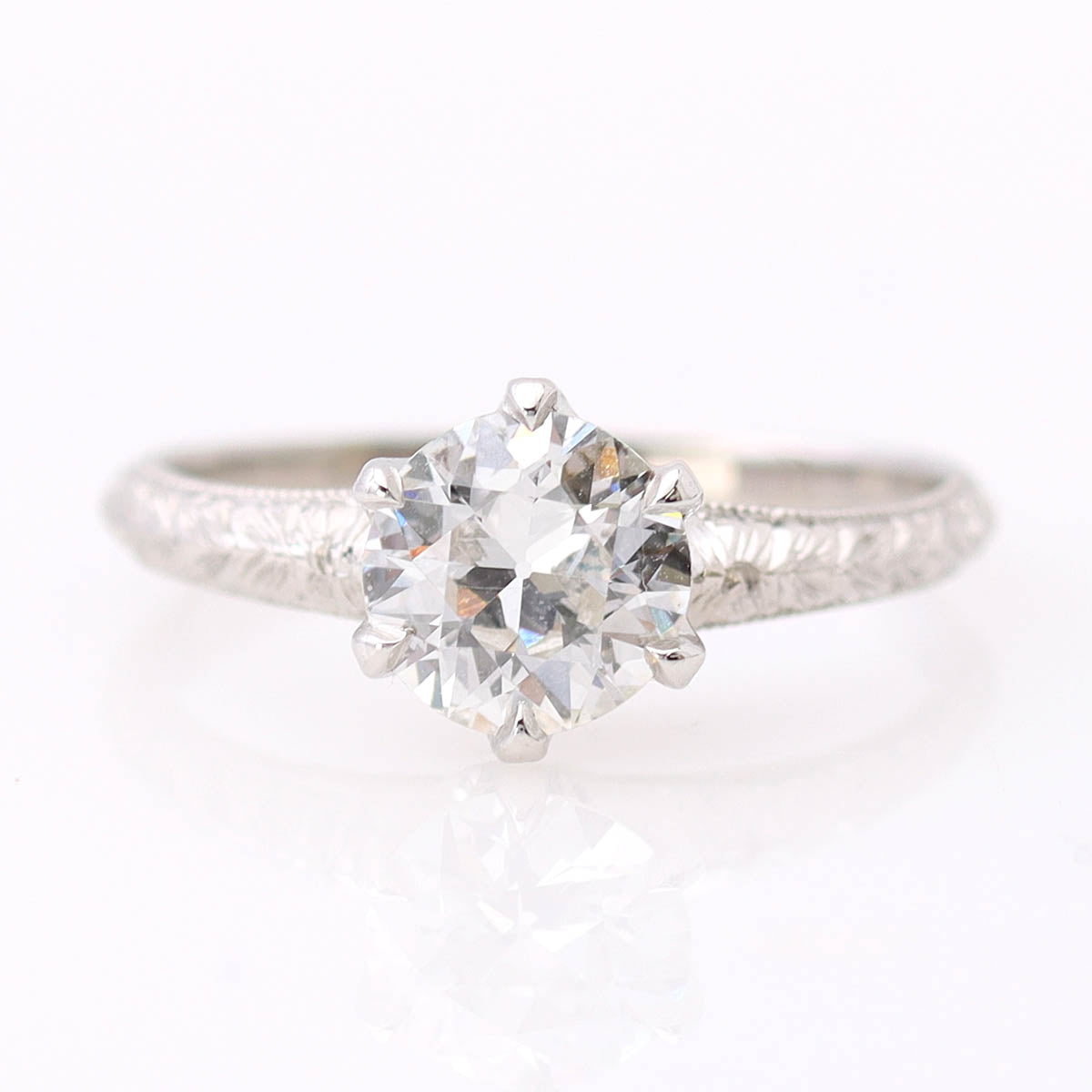 Hand Engraved Edwardian Inspired Solitaire Engagement Ring #3233HE 9 Engagement Rings