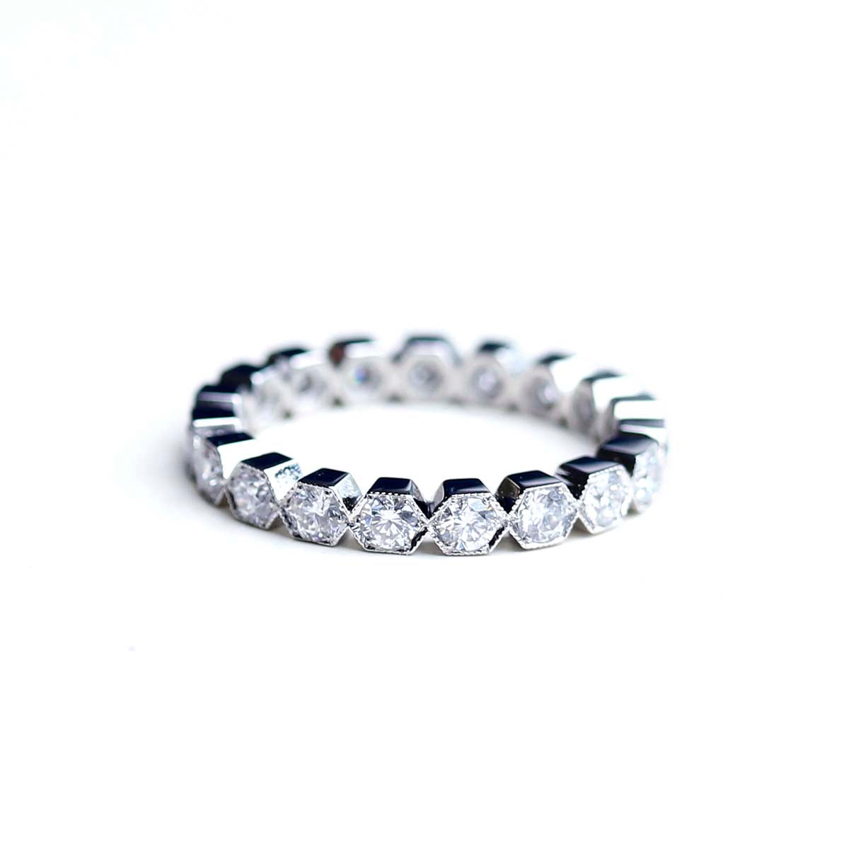 Hexagonal Diamond Eternity Band #L3472 - 14k White Gold / 5.5 - Wedding Bands