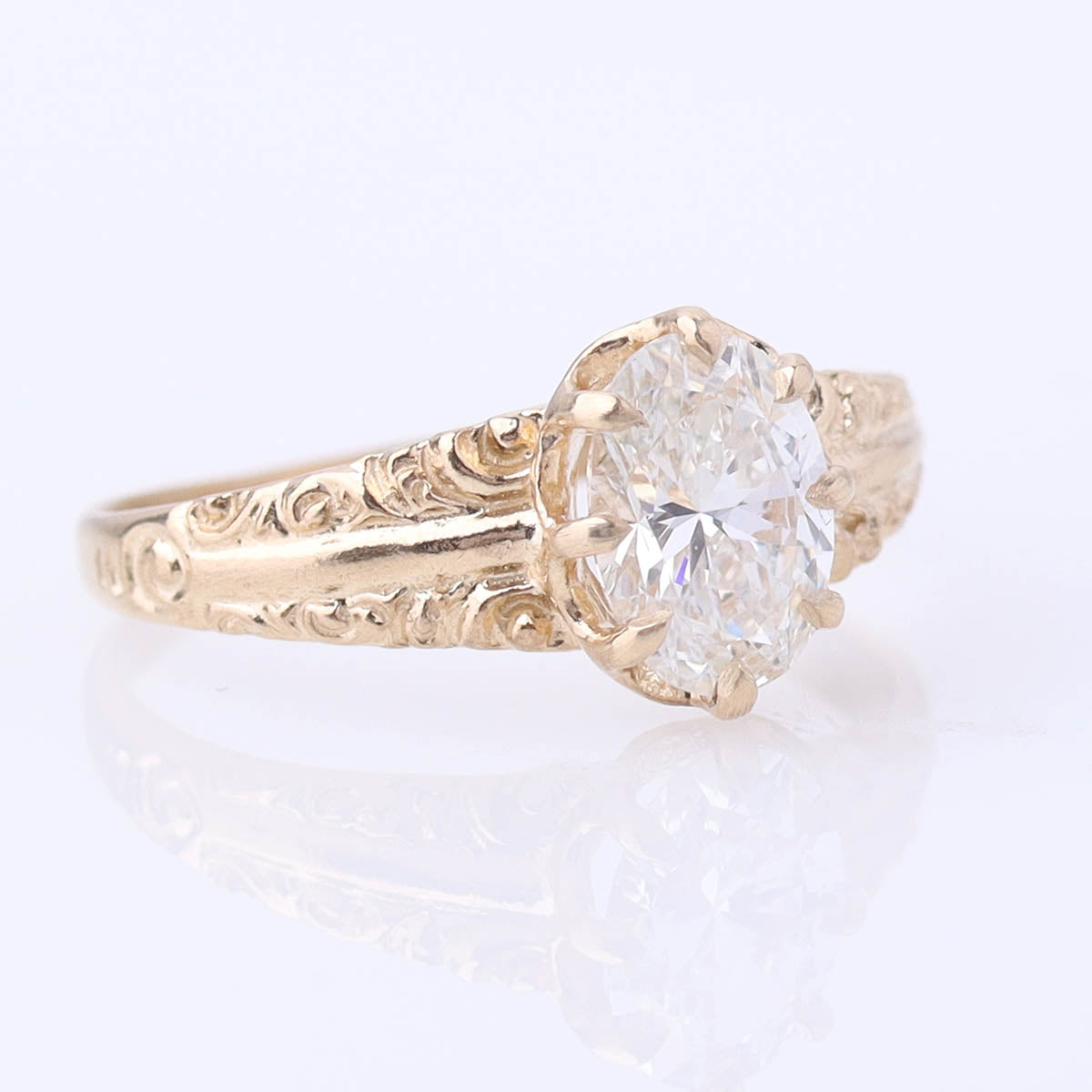 Edwardian Era Reproduction 14k Oval Cut Engagement Ring #3773-1 - Engagement Rings
